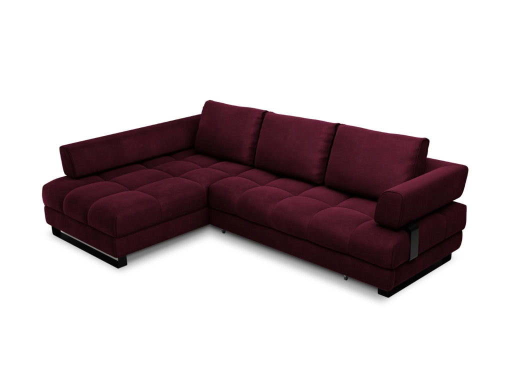 Cosmopolitan Design - Divano convertibile angolare sinistro con contenitore "Clinton" 5 posti in velluto rosso scuro 