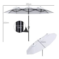 Ombrellone da Giardino Doppio Inclinabile con Apertura a Manovella, 295x152x222cm, Bianco