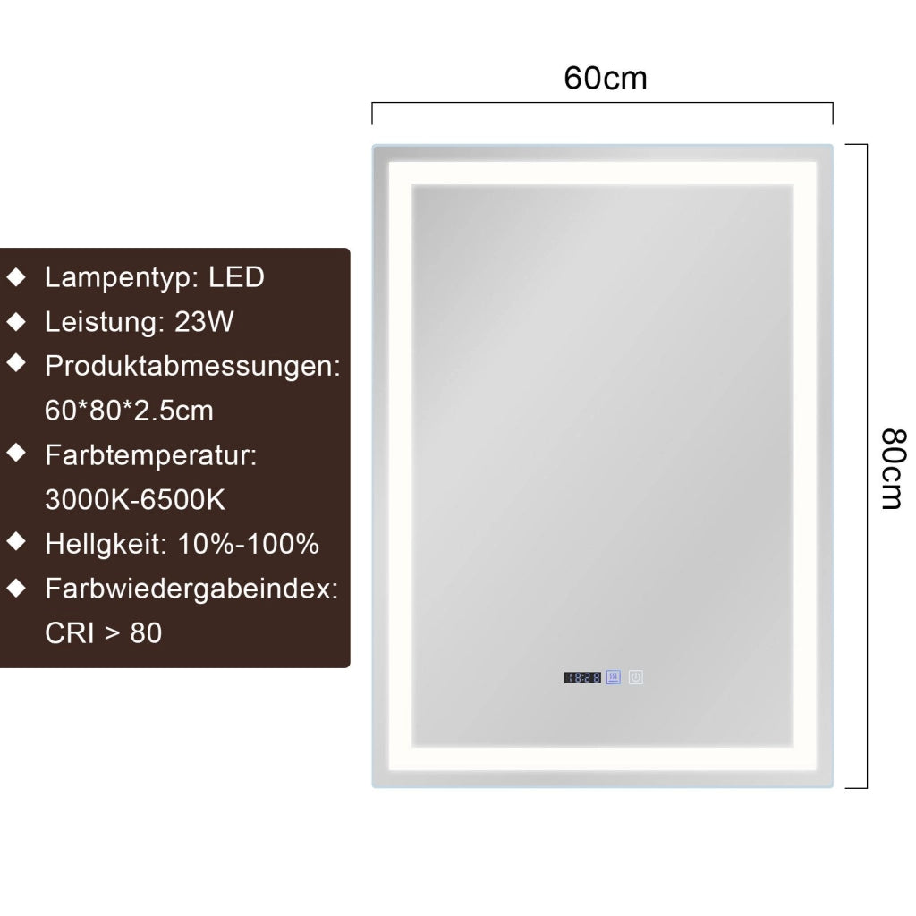 ZMH Specchio da bagno con illuminazione a LED Bagno con funzione touch Specchio da parete bianco