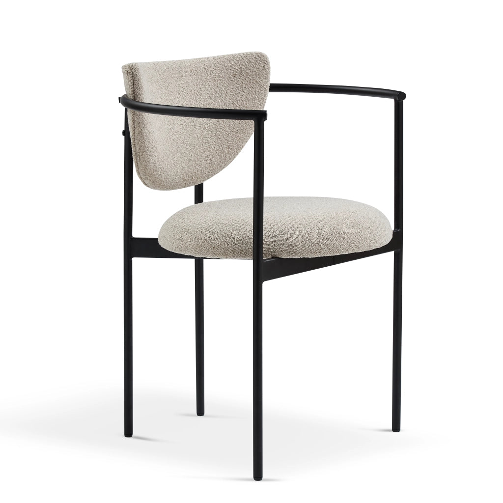 Poltrona da pranzo con braccioli e schienale a loop in tessuto e metallo khaki