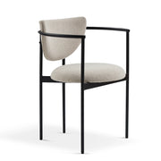 Poltrona da pranzo con braccioli e schienale a loop in tessuto e metallo khaki