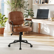 Sedia da ufficio girevole a 360°, sedia imbottita in pelle sintetica con braccioli imbottiti, altezza regolabile 47-55 cm, funzione ribaltabile, sedia con ruote per studio, camera da letto