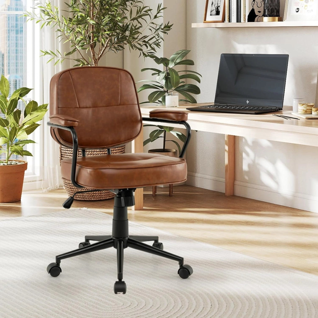 Sedia da ufficio girevole a 360°, sedia imbottita in pelle sintetica con braccioli imbottiti, altezza regolabile 47-55 cm, funzione ribaltabile, sedia con ruote per studio, camera da letto