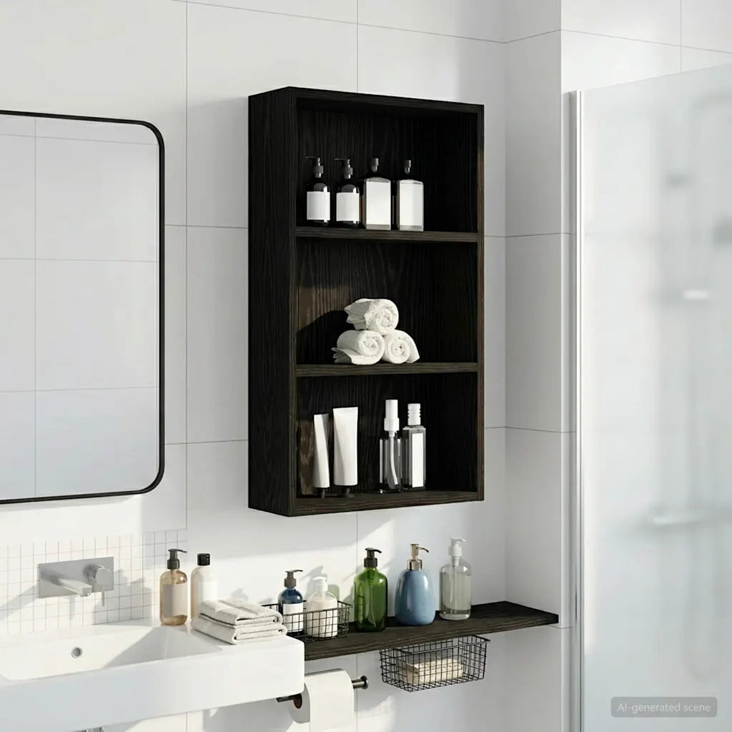 Armadio da bagno a muro Rovere Nero 40 x 14 x 70 cm