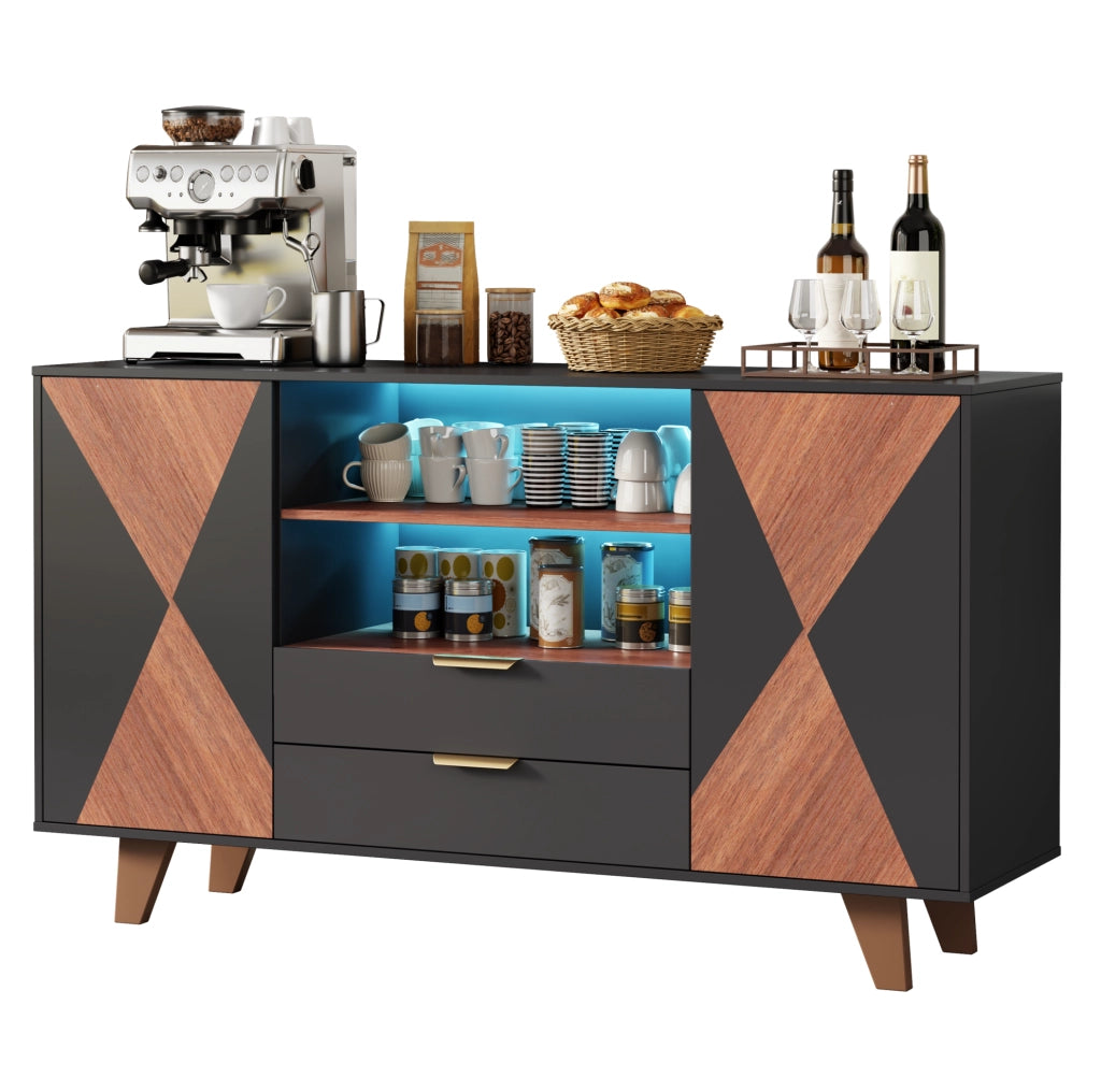 Mobile cucina con LED RGB; ante e cassetti; 150 x 40 x 90 cm; MDF natural e nero