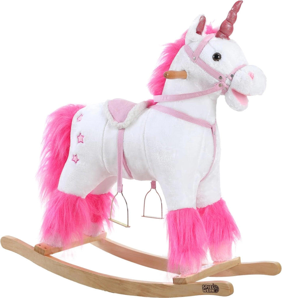 DEUBA® Unicorno Peluche a Dondolo in Legno con Suoni Animale a dondolo Giochi Infanzia Gioco Bambini Giocattolo Regalo