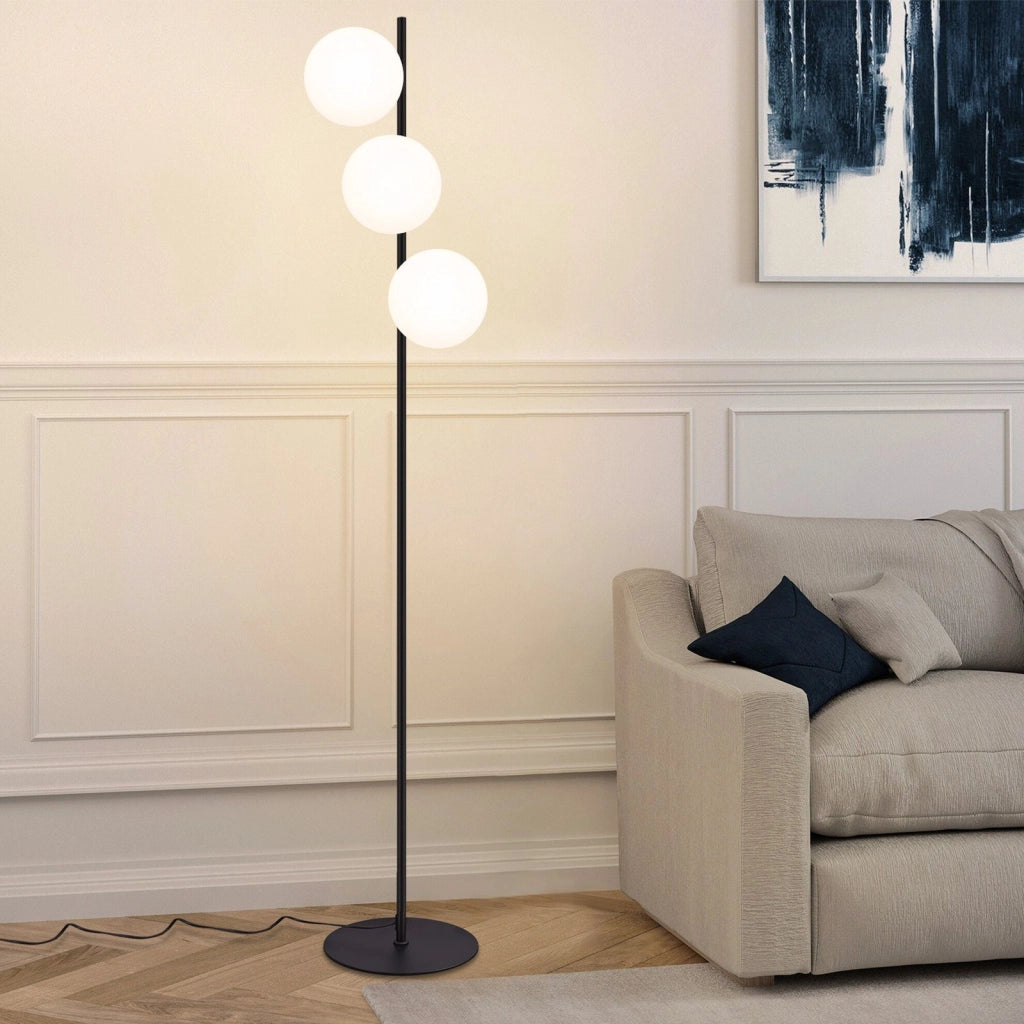 ZMH Lampada da terra moderna 3 luci E27 bianco vetro opalino design industriale vintage interruttore pedale
