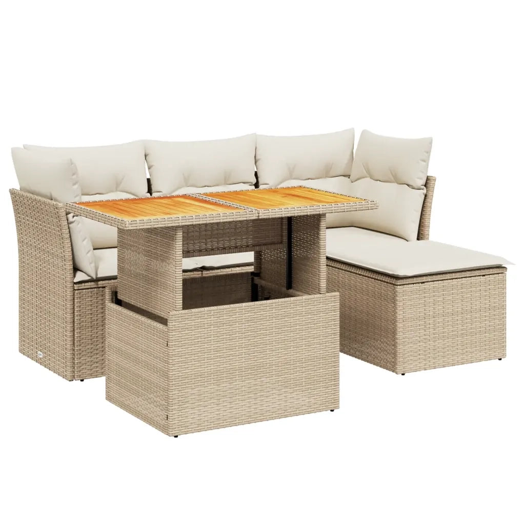 Set Divano da Giardino 6 pz con Cuscini Beige in Polyrattan 3270806