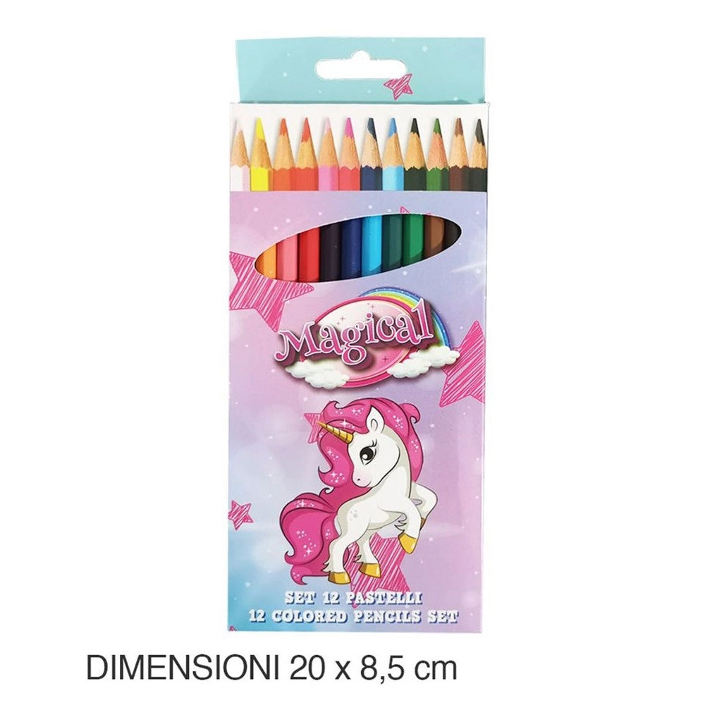 Trade Shop - Set 12 Pastelli Matite Colorate Colori Unicorno Disegno Scuola Bambini Cancelleria 735218 -