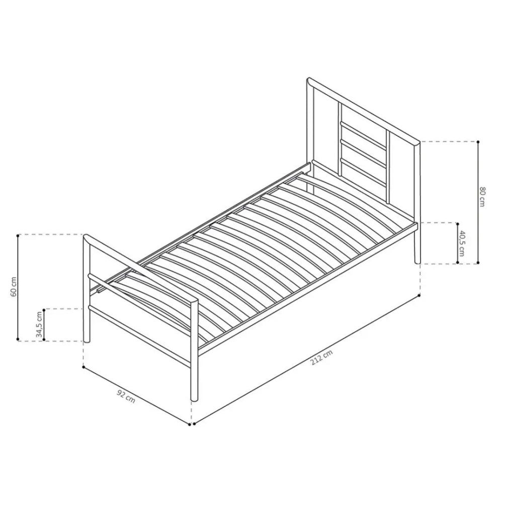 Letto ECHO - Letto singolo 90x200 cm grigio metallo con doghe incluse