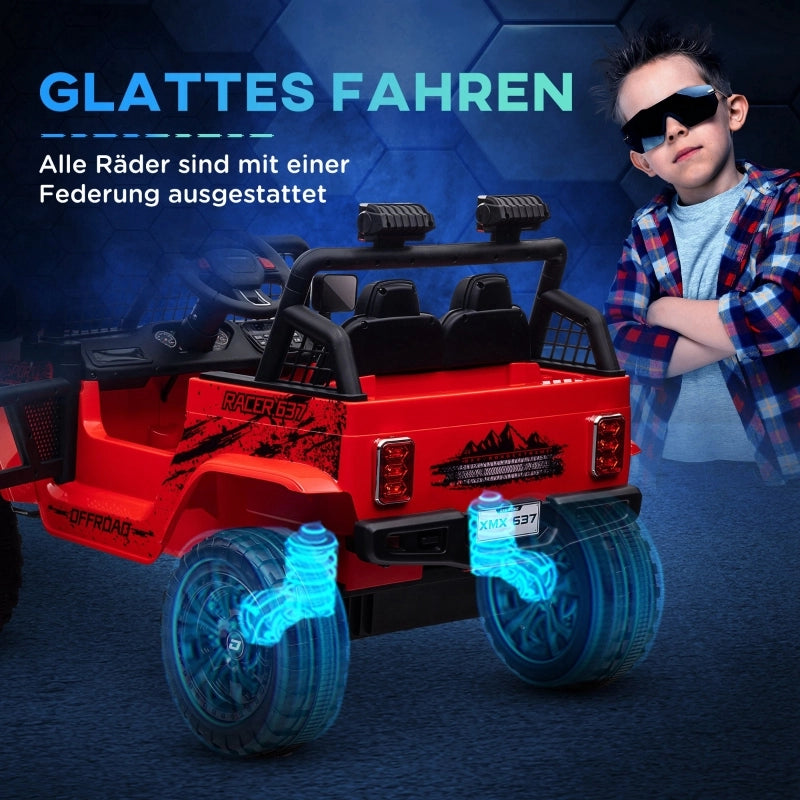Macchina elettrica per bambini con sospensioni fluide, telecomando, luci a LED, clacson, motori da 12V, realizzata in plastica e metallo, rossa