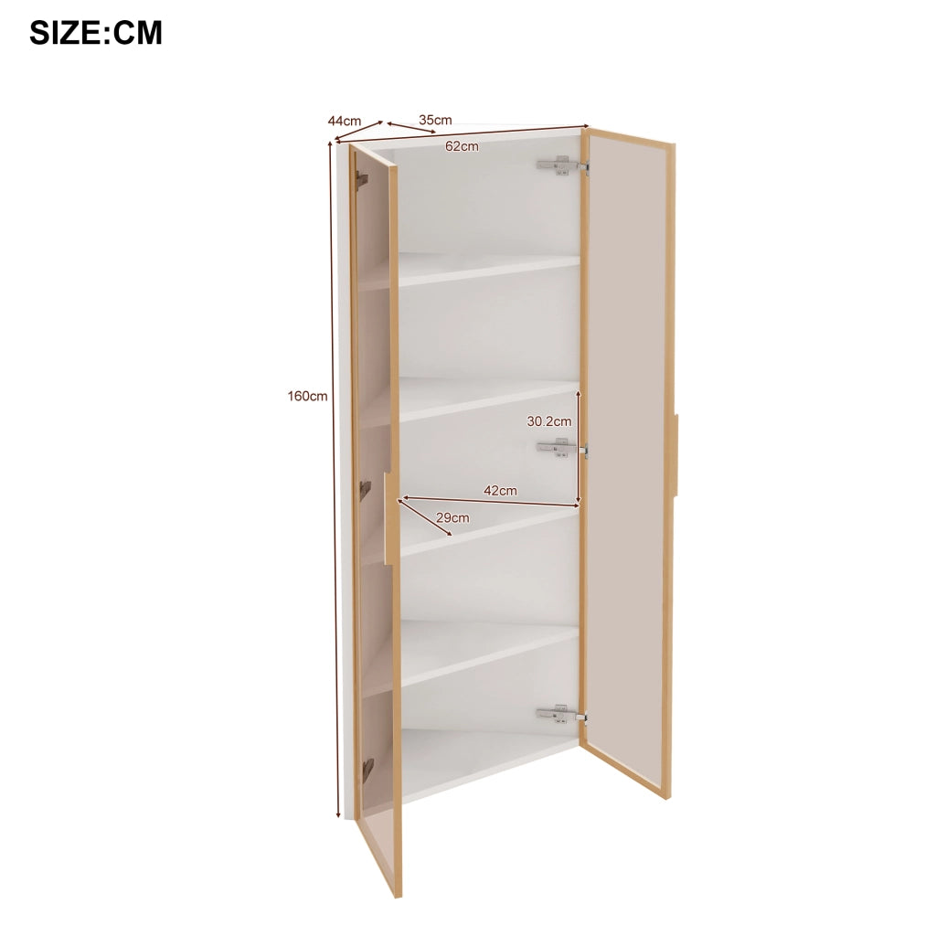Vetrina ad angolo con 1 Anta; 4 Vani e LED per soggiorno in MDF e vetro 62 × 35 × 160 cm Bianco
