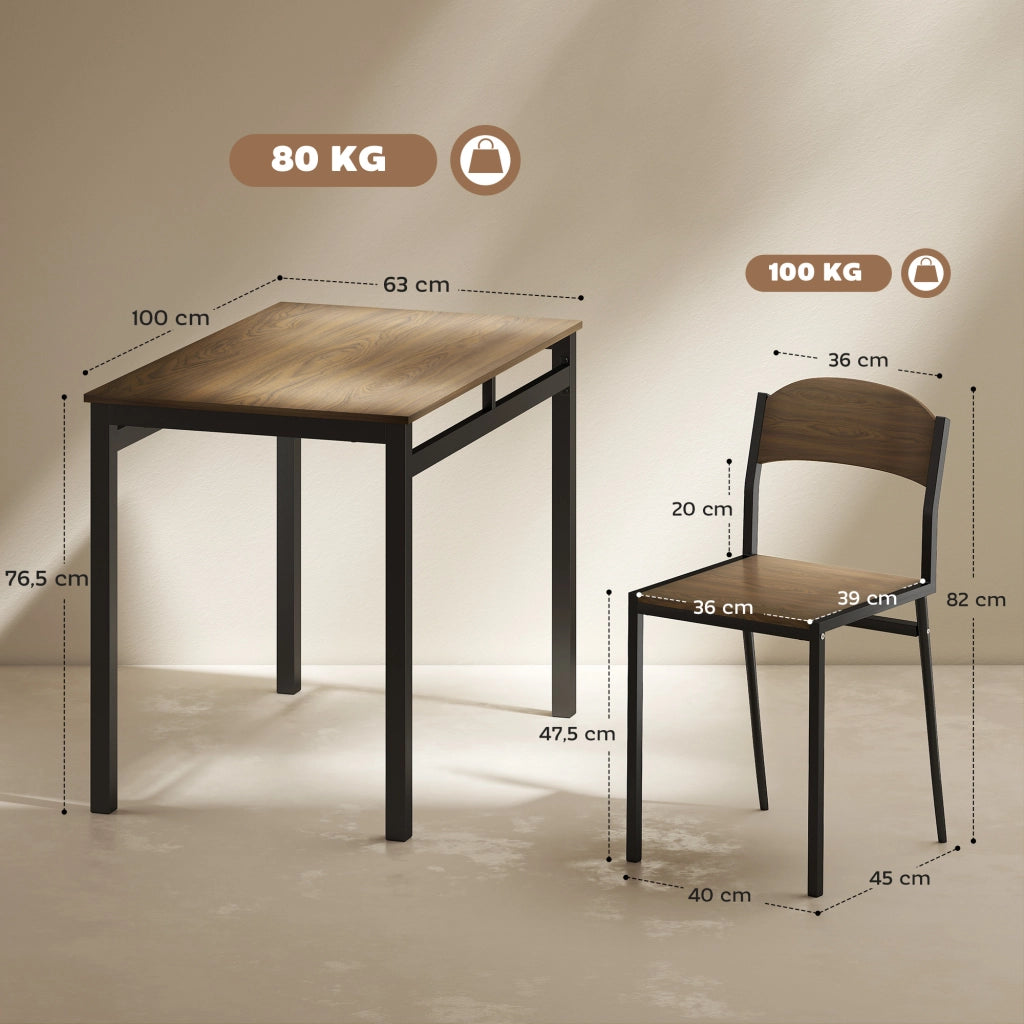 Set tavolo da pranzo con 4 sedie ¨C Xylo ¨C struttura metallo nero, marrone scuro