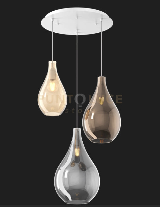 SOSP. BIANCO 3 LUCI TONDA VETRI (1 PICCOLO AMBRA+1 MEDIO BRONZO+1 GRANDE FUME') 1193BI-S3 TMIX-MC