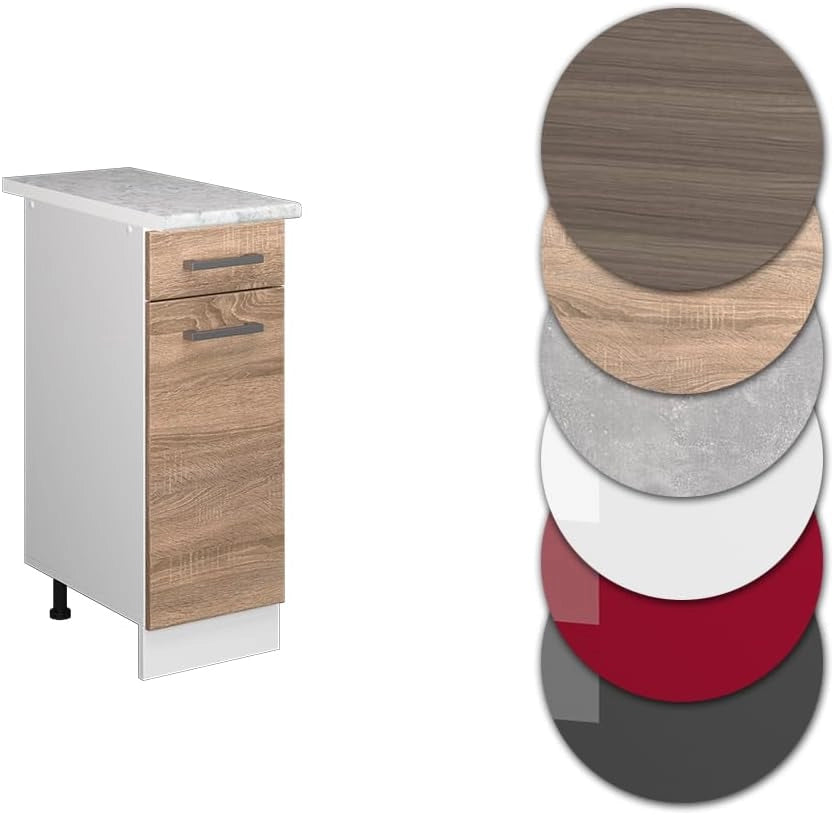 Mobiletto base per cucina R-Line, Sonoma, 30 cm, PL Marmo, per la libera combinazione all'interno di sistemi cucina modulari