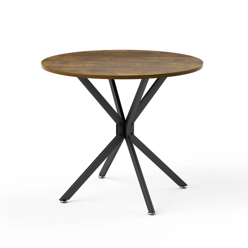 TAVOLO da pranzo rotondo 90 cm vintage marrone e nero in truciolato e acciaio