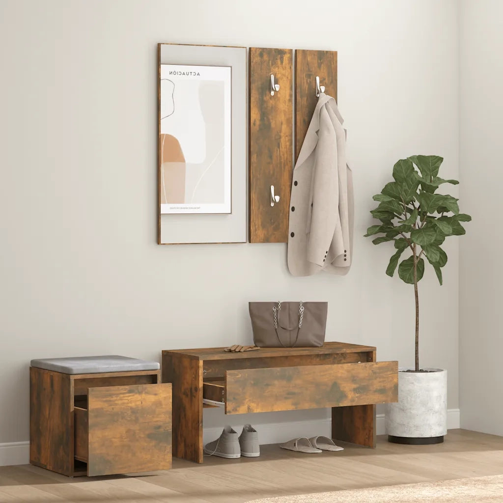 Set di Mobili da Corridoio Rovere Fumo in Legno Multistrato 3120194