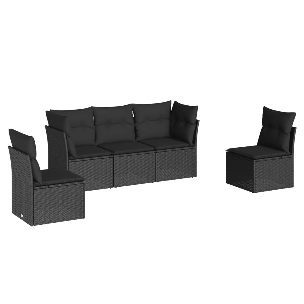 Set Divani da Giardino 5 pz con Cuscini in Polyrattan Nero 3249184