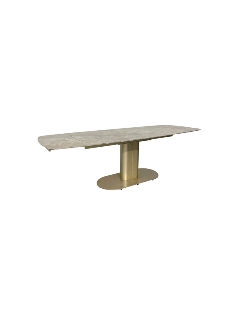 Tavolo allungabile Vesta con top in ceramica colore marrone atene lucido e gambe dorate