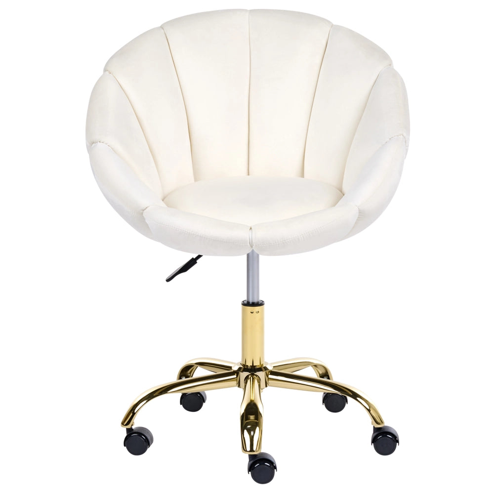 Sedia girevole da ufficio in velluto bianco sporco con base a stella altezza regolabile design moderno per l'ufficio domestico