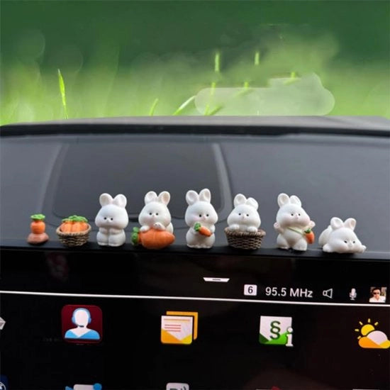 Decorazione per auto con tema coniglio, piccola decorazione animale per l'abitacolo, decorazione coniglio per l'arredamento dell'auto, adatta per pannelli di guida e tavoli di casa.