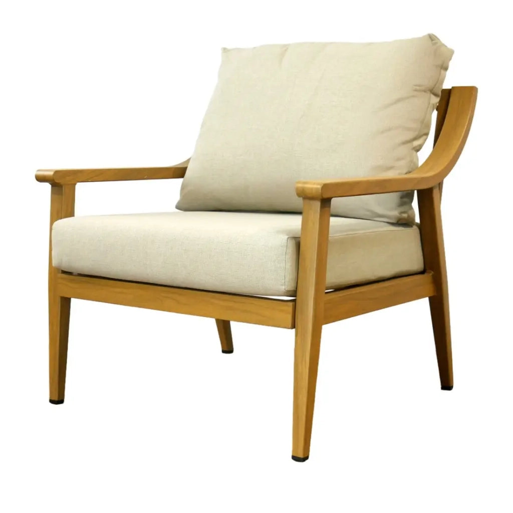 Salotto da giardino ELVORA 5 posti in alluminio effetto legno con divano a 3 posti, poltrone e tavolino
