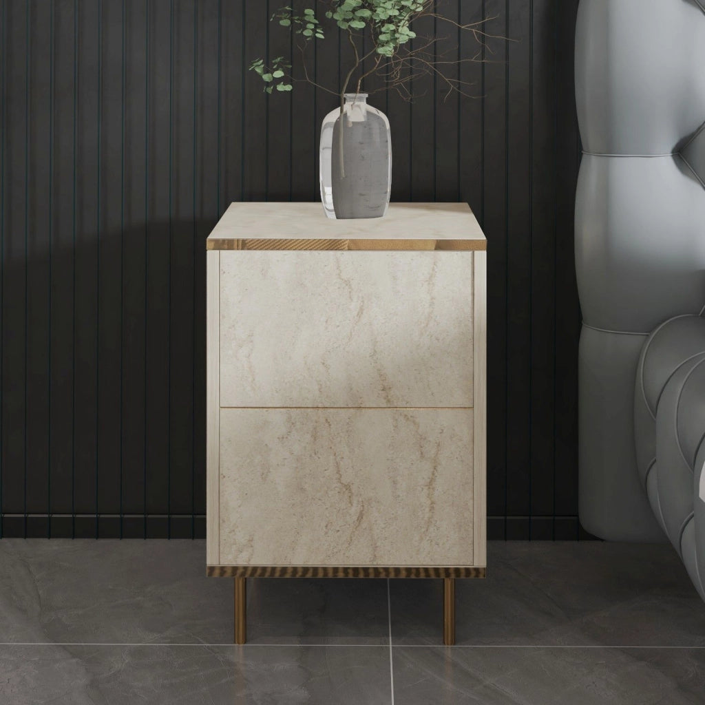 Vestone, Comodino un Ripiano, 40x35x60h cm Beige Marmo