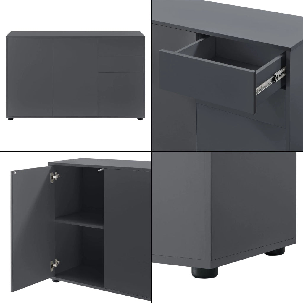 Elegante cassettiera pratico mobile contenitore con 2 cassetti e 3 ante truciolato 74 x 117 x 36 cm grigio scuro opaco 03_0005048