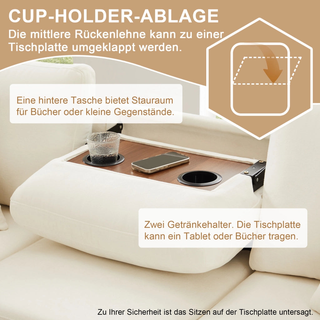 Divano angolare convertibile con letto estraibile, lampada da lettura e pouf contenitore in chenille beige 205 × 205 × 85 cm