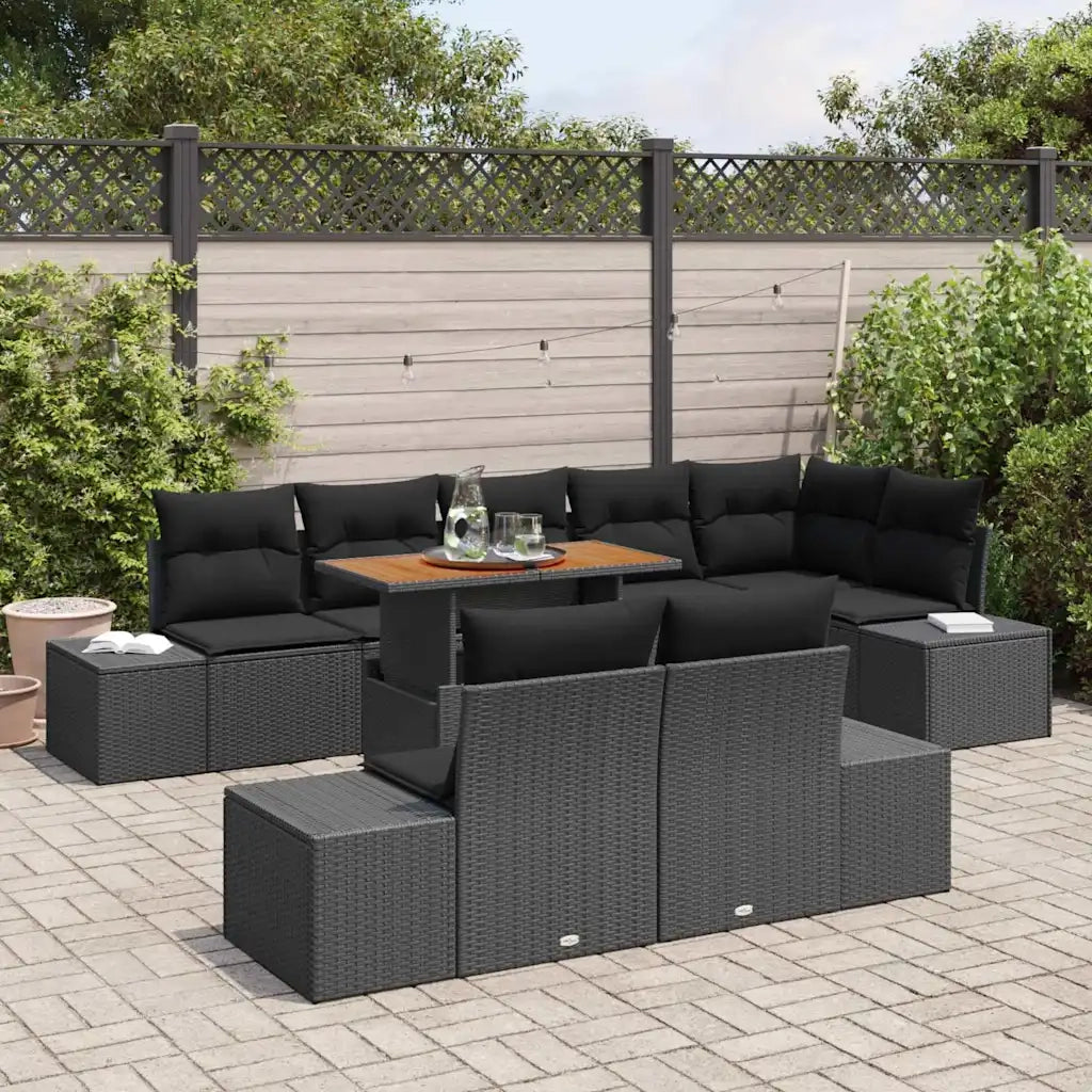 Set Divano da Giardino con archiviazione 9 pcs Nero Poly Rattan 3358718