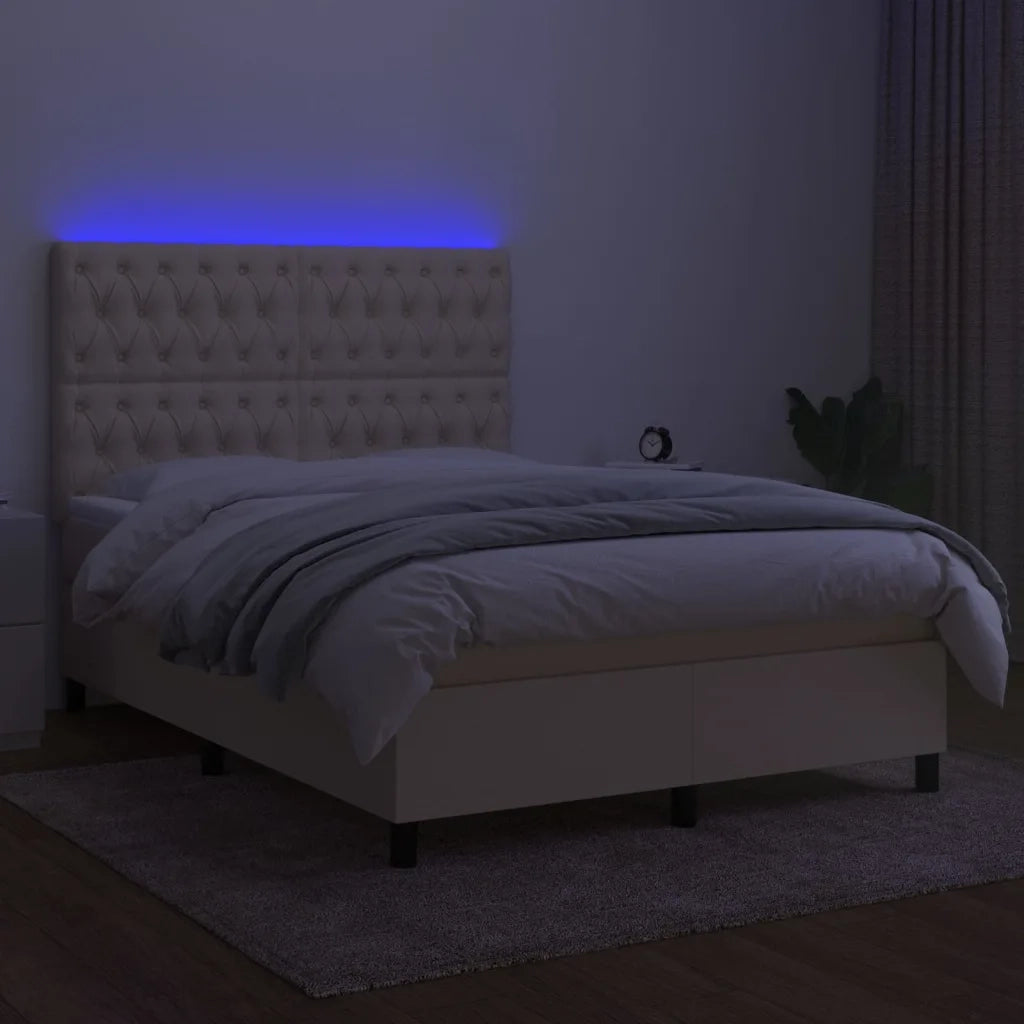 Letto a Molle con Materasso e LED Crema 140x200 cm in Tessuto cod mxl 58912
