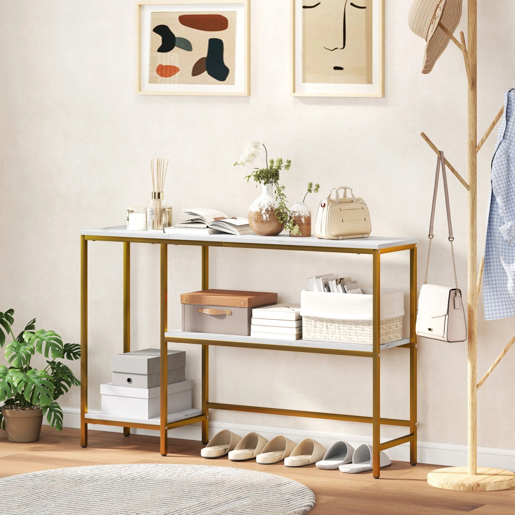 Tavolo console 3 livelli ¨C zephmum ¨C bianco dorato 120 cm