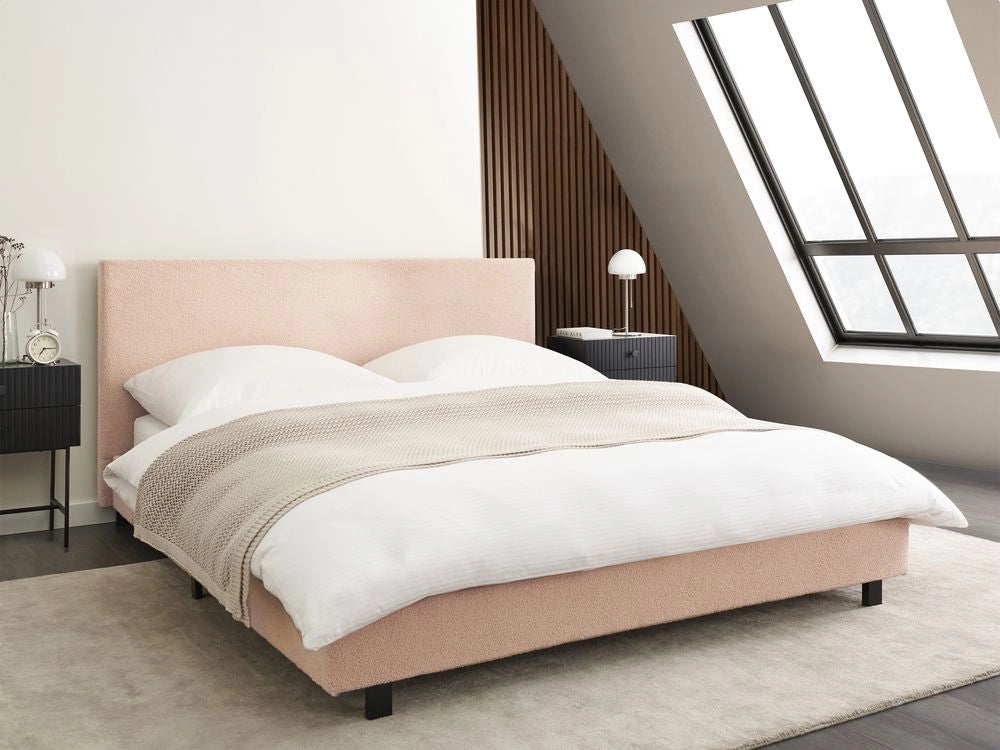 Letto ad acqua bouclé beige 160 x 200 cm con materasso poggiatesta Design moderno