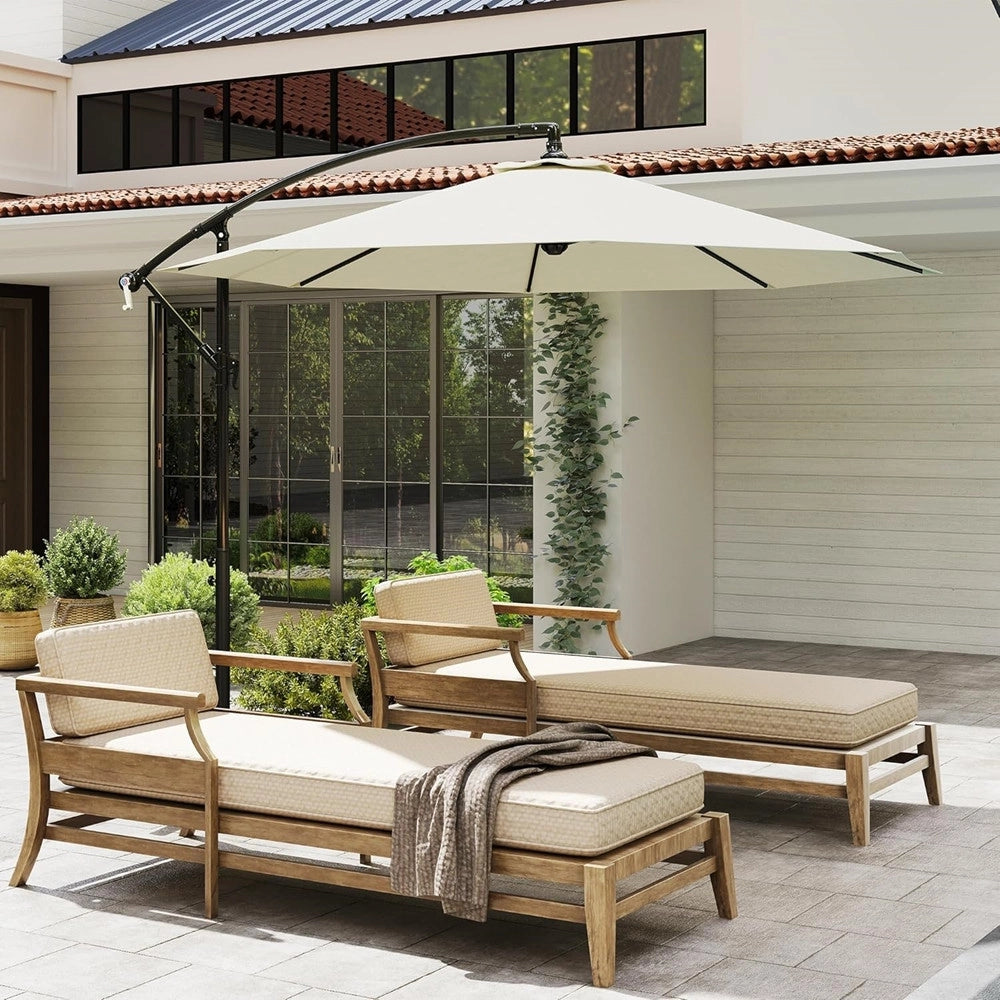 Trade Shop - Ombrellone Decentrato Inclinabile 3mt Con Base A Croce Manovella Da Esterno Giardino - Beige