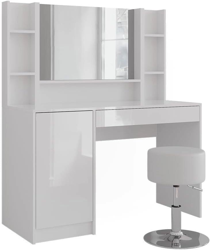 Tavolo da toeletta Sherry, Bianco/bianco lucido, 119.8 cm 5 parti