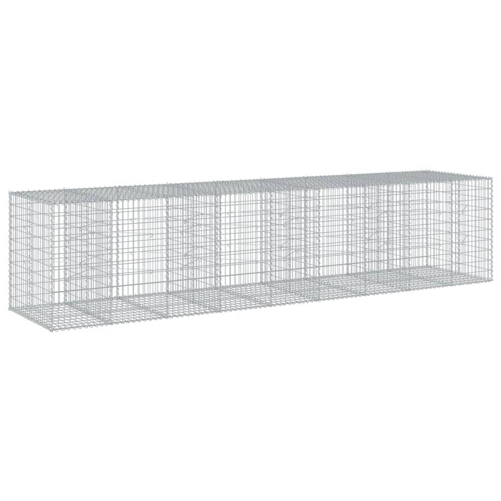 Gabbione recinto a gabbia muro di contenimento con coperchio 450 x 100 x 100 cm ferro zincato argento 02_0040167