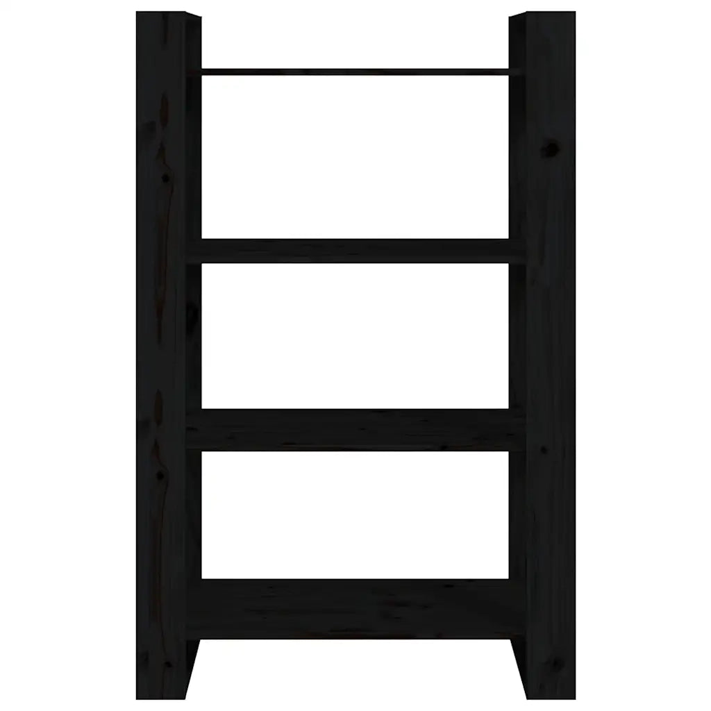 Libreria Divisorio-Scaffale per Libri-Mobile di Stoccaggio Nero 80x35x125 cm in Legno Massello di Pino