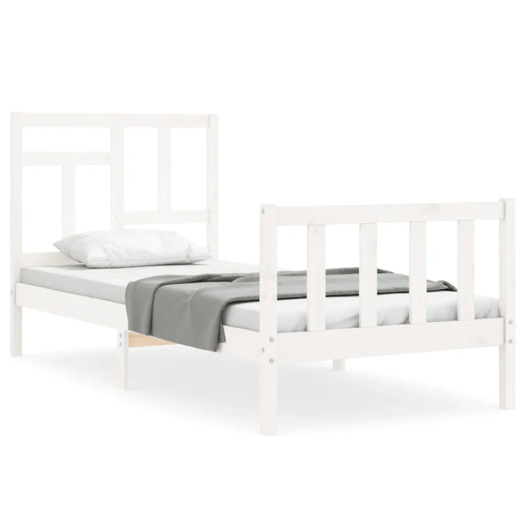 Giroletto con Testiera-Struttura Letto con testiera Bianco Single in Legno Massello 557253