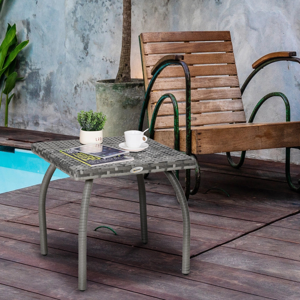 Tavolino in Rattan Sintetico da Esterno e Giardino Grigio