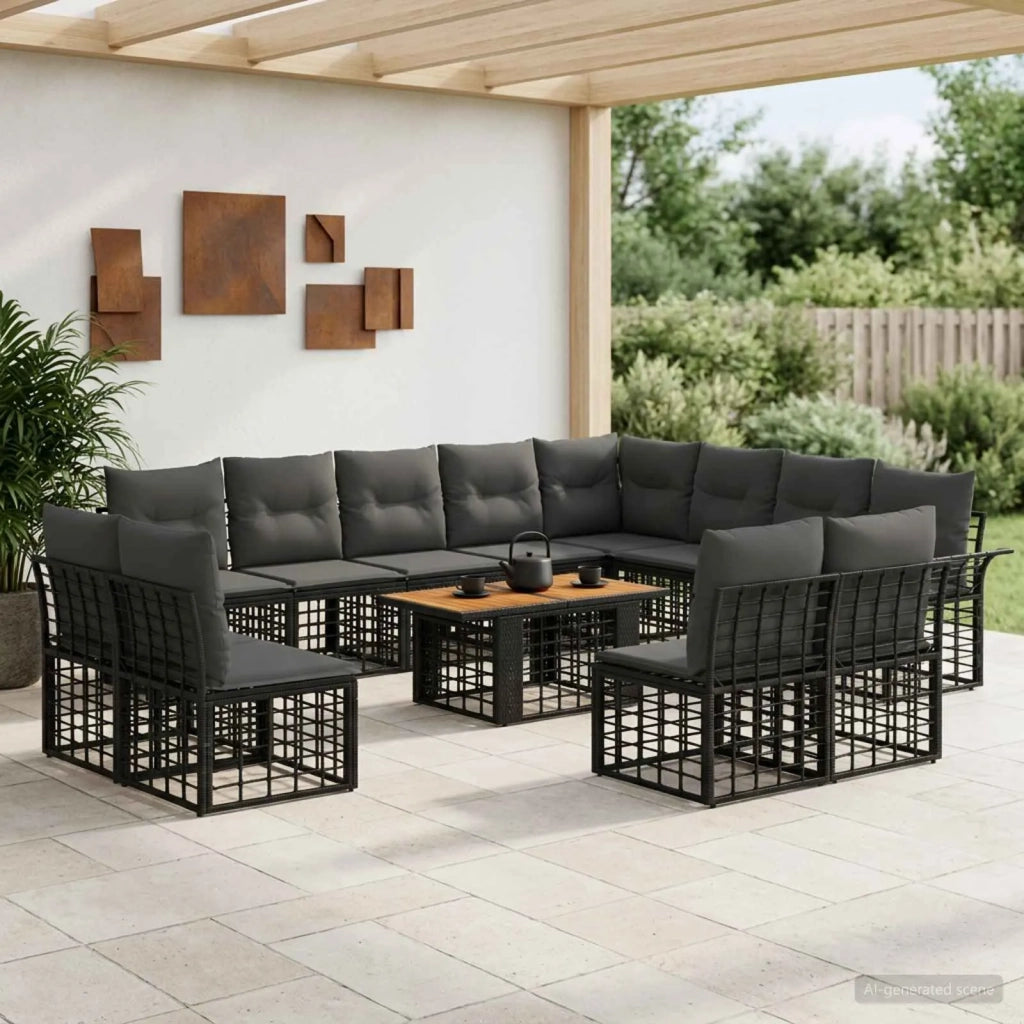 Set Divano da Giardino 13 pz Nero e Grigio scuro polyrattan 3438027