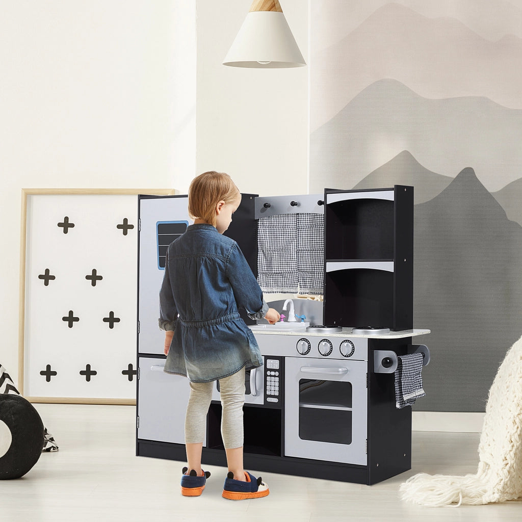 Cucina Giocattolo per Bambini in Legno ¨C zephmum ¨C 105x31.5x95 cm Marrone e Argento con Accessori