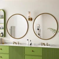 Specchio rotondo da parete con cornice in metallo, per parete, bagno, soggiorno, camera da letto, tavolo da trucco, corridoio, 80x2x80 cm, Bronzo