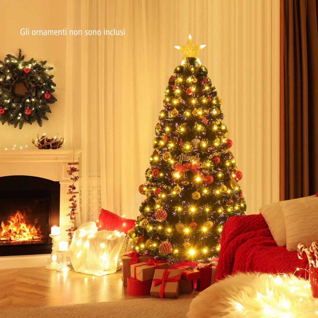 Albero Natale con rametti in PVC luci LED stella luminosa e 8 modalit¨¤ di illuminazione, Albero artificiale 150cm-Alberi di Natale