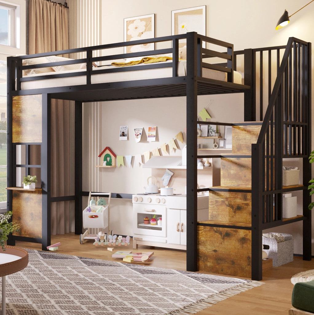 Letto a soppalco per bambini 90x200 cm nero con scala