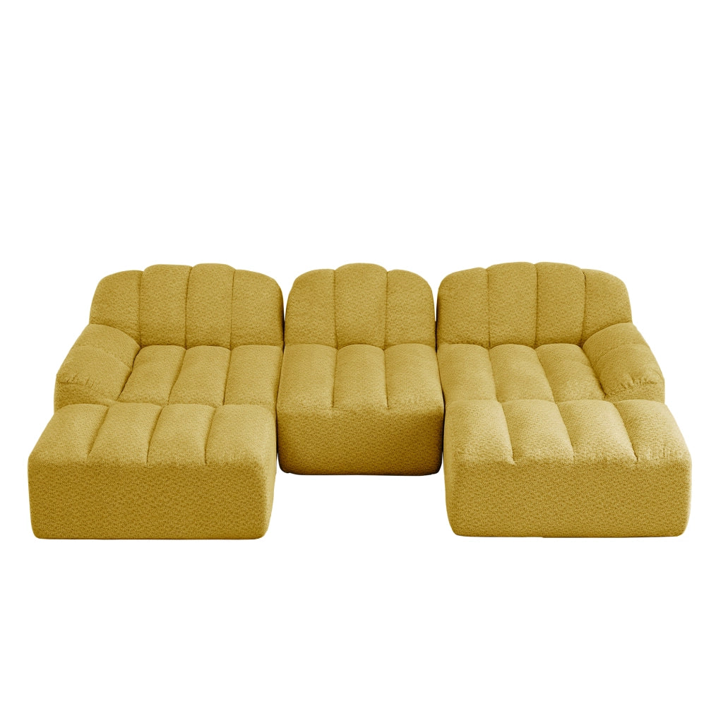 Divano modulare angolare con pouf, schienale ergonomico e seduta ampia in pile granulato giallo 288 × 165 × 79 cm