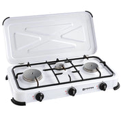 Kemper fornello 3 fuochi bombole butano/propano coperchio griglia removibili bianco piedini plastica antigraffio 1,2 kw