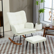 Sedia a dondolo 64x89x90 cm con poggiapiedi e braccioli in poliestere bianco crema