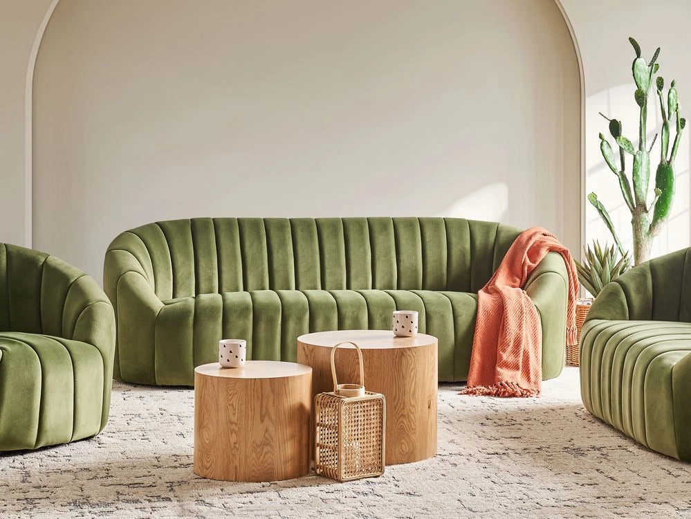 Divano 3 posti in velluto verde scuro Design contemporaneo e retrò Seduta imbottita e schienale basso