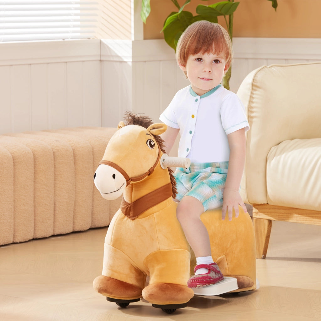 Cavallo Cavalcabile Elettrico 6V per Bambini da 18-36 Mesi con Ruote in PU e Musica, Marrone