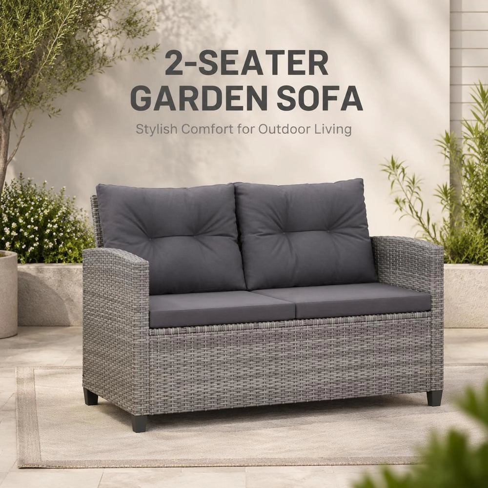 2-seater Garden Sofa With Cushions Grey 124 Cm Poly Rattan
